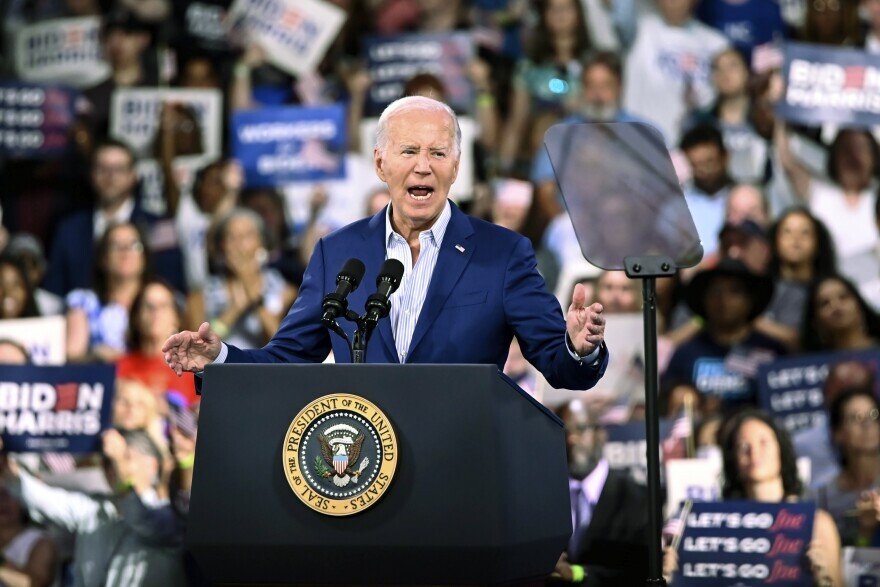 President Biden speaks to supporters at a campaign rally.