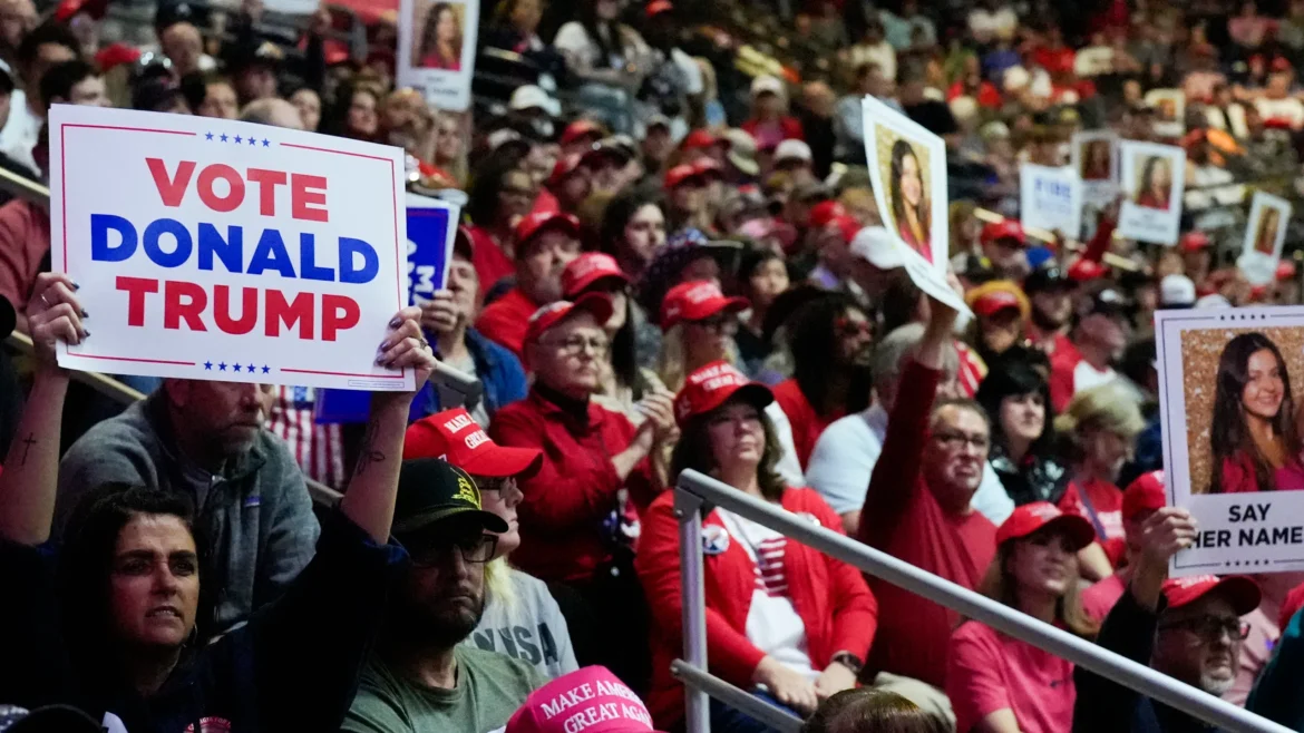A graph depicting polling numbers for Biden and Trump in key battleground states.