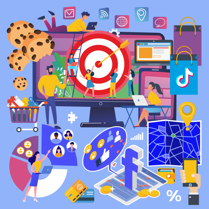 An abstract image representing targeted advertising on social media platforms.